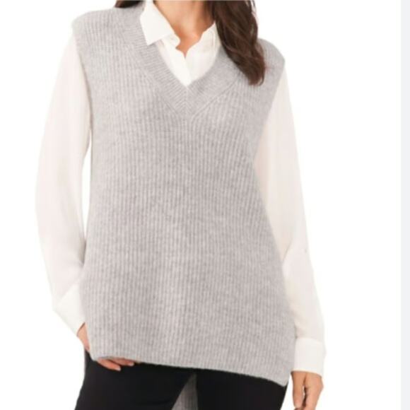 1. State High Low Hem Sweater vest silver heather - L - Picture 1 of 11